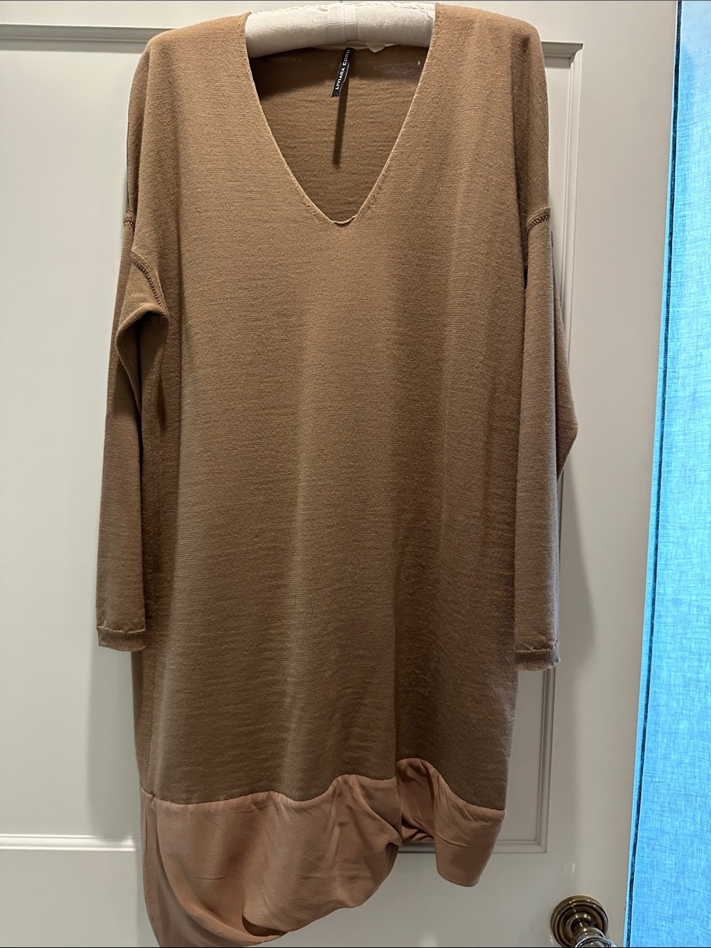 Liviana Conti Tan V-Neck Long Sleeve Dress